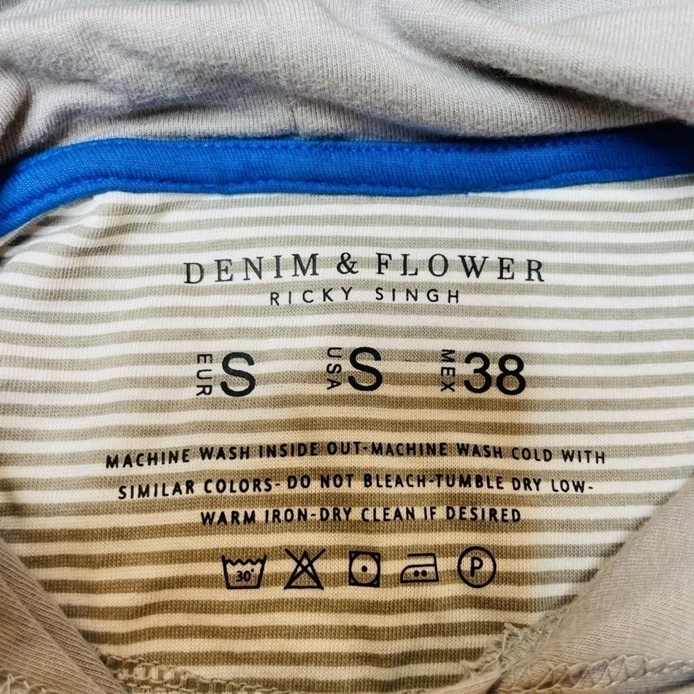 DENIM & Flower Malibu Beach Gray Graphic Long Sleeve Pullover Hoodie Men’s Small